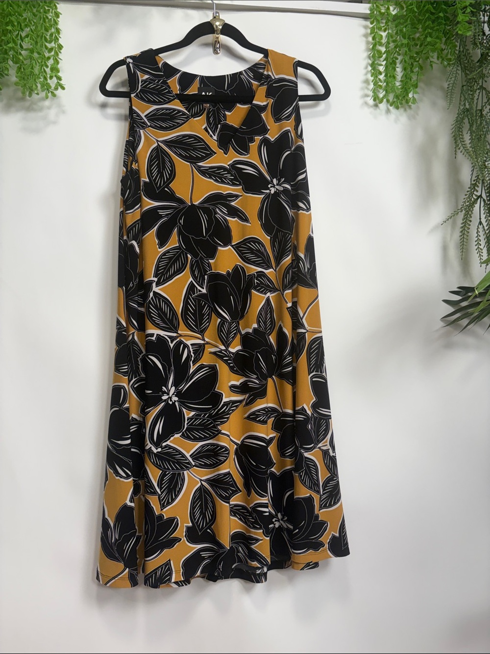 Anne Klein Mustard and Black Floral A-Line Dress